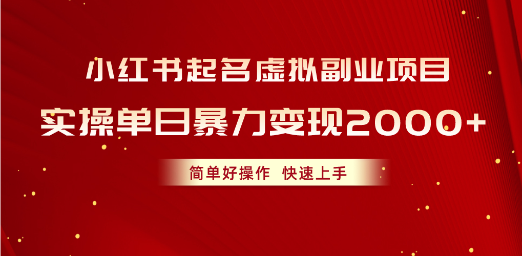 （10856期）小红书起名虚拟副业项目，实操单日暴力变现2000+，简单好操作，快速上手-超级阿童木
