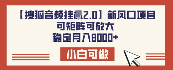 【搜狐音频挂JI2.0】新风口项目，可矩阵可放大，稳定月入8k-超级阿童木