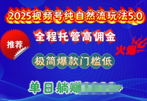 2025视频号纯自然流玩法5.0，全程托管高佣金，极简爆款门槛低，单日收益多张【揭秘】-超级阿童木